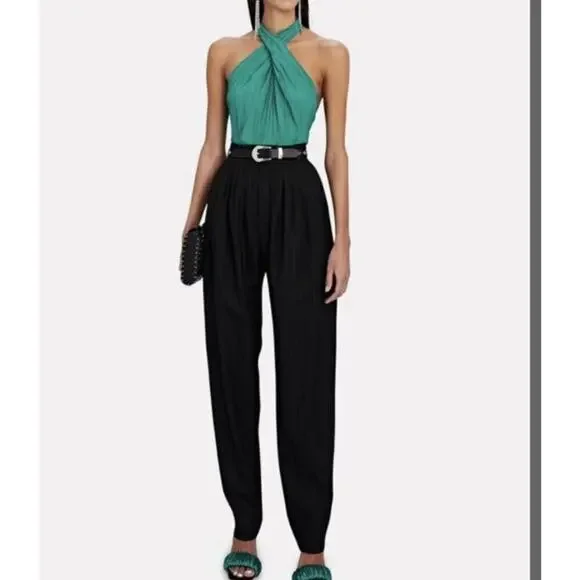 A.L.C. Rio Cross Front Plissé Top Green 10 M Halter Blouse Sleeveless $350 - Picture 2 of 5